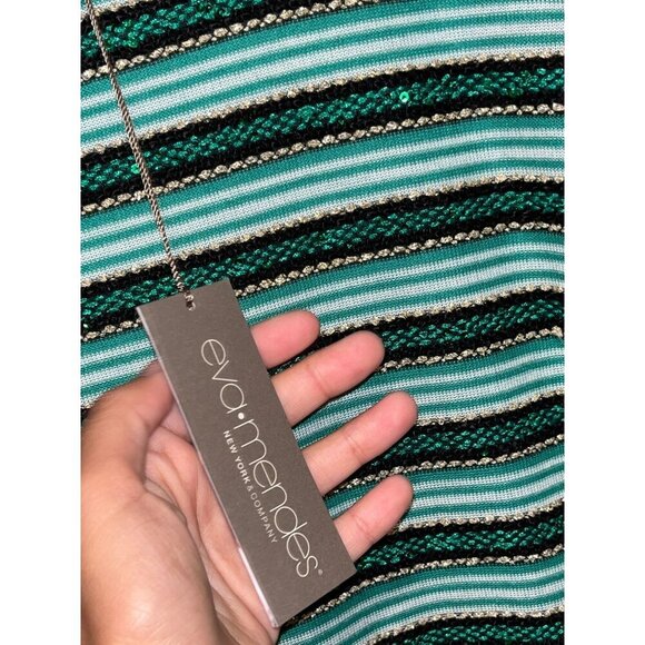 NWT Eva Mendes Green/Black Striped Sequin Shift Midi Dress XXL Womens - Picture 7 of 14